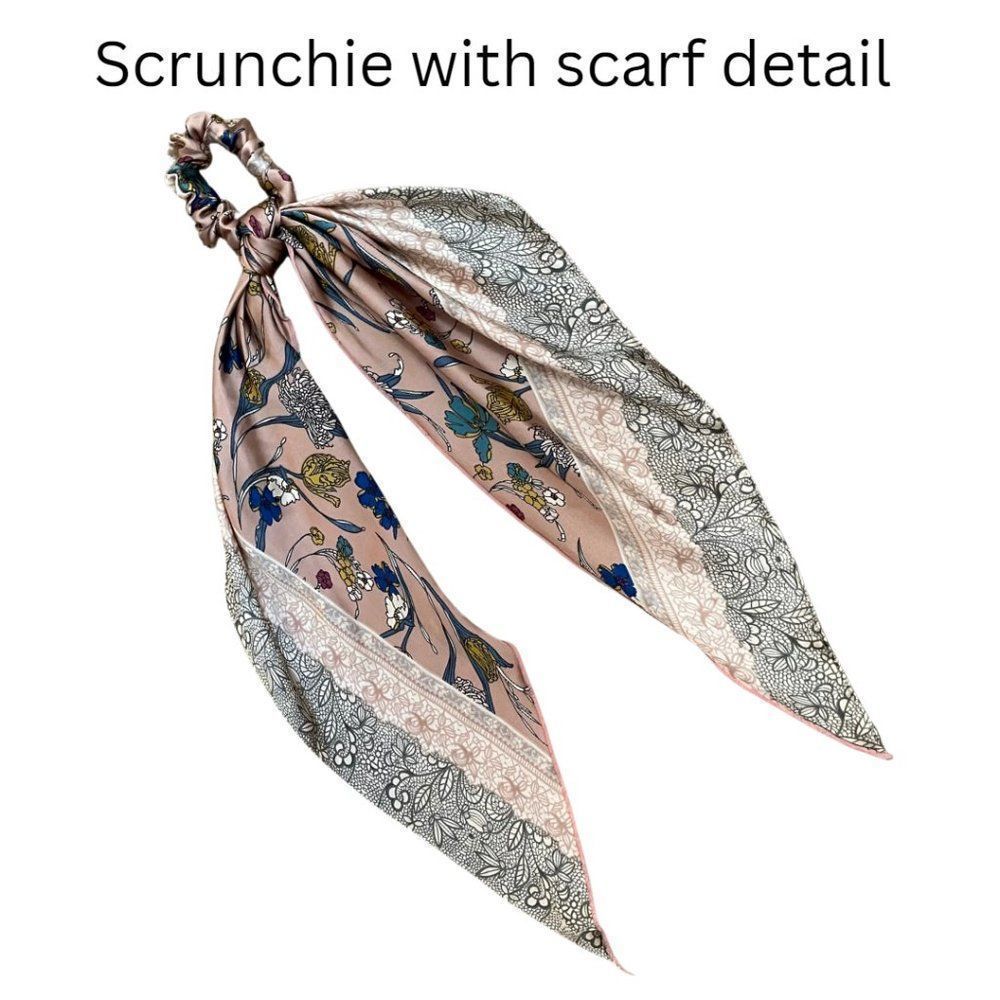 🎉🎄Gift idea! Elasticized Scrunchie with Removable Scarf in Mauve & Gray Floral